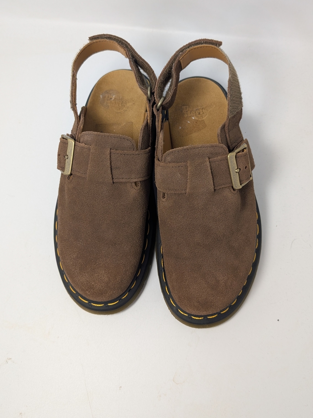 Dr. Martens Brown Suede Slingback Clogs with Buckle